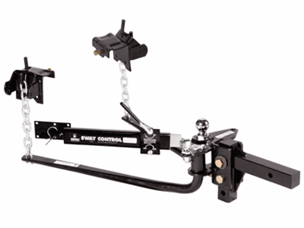Picture of Weight Distribution Hitch; Husky Round Bar; Round Bar; 800 to 1200 Pound Tongue Weight; 12000 Pound Gross Trailer Weight; Includes 10 Inch Shank; With 2-5/16 Inch Ball; With Sway Control Package Part# 30849 