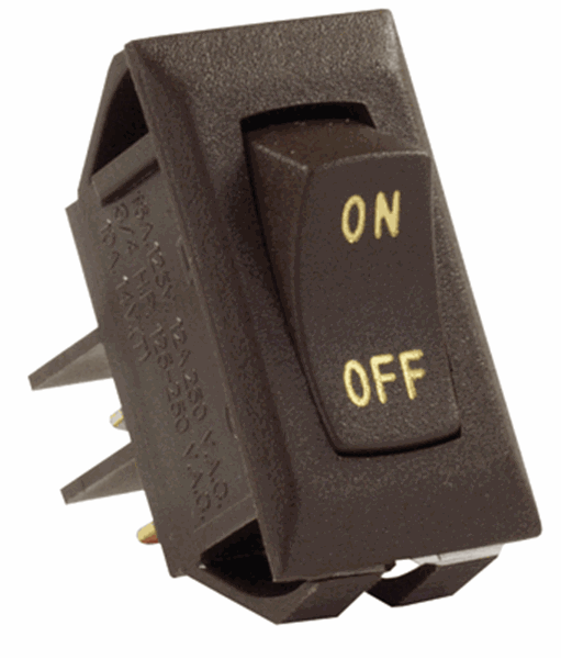 Picture of JR Products Rocker Switch 12V Labeled Gold/Brown Part# 19-1856   12605