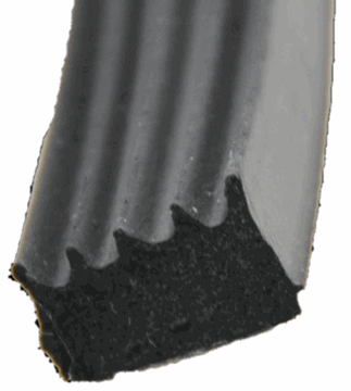 Picture of Door Window Channel Seal; Ribbed Seal; 1/2 Inch Width x 5/16 Inch Height x 50 Foot Length; Black; With PSA White Tape Part# 13-1050    018-855