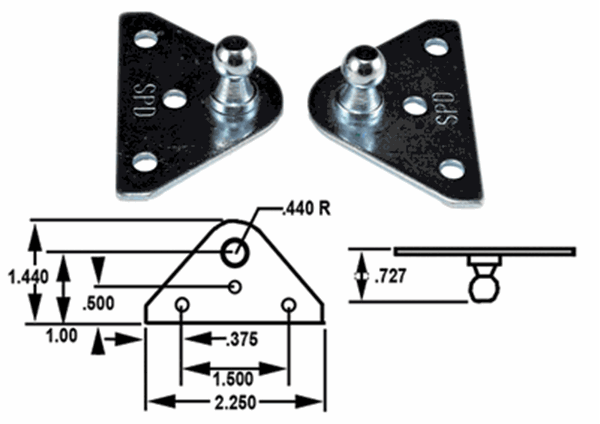 Picture of JR Products Gas Spring Flat-Style Support Bracket, 10MM Stud Part# 20-1066    BR-1020