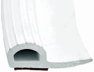 Picture of Slide Out Seal; D-Seal With Base Wiper Seal; 5/8 Inch Width x 1-15/16 Inch Height x 35 Foot Length; White; With Wiper And HATS Red Tape Part# 13-1060    018-314