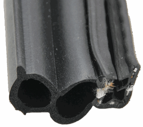 Picture of Door Window Channel Seal; Double Bulb Seal Type; Mounts With Slide On Clip; 1-1/2 Inch Width x 3/4 Inch Height x 28 Foot Length; Black Part# 13-1056    018-181-BB