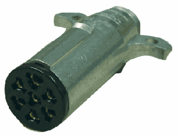 Picture of Trailer Wiring Connector; Trailer Side; 7-Way Round Plug Side; 6 To 28 Volts; 40 Amps; Zinc Die Cast Housing; Solid Brass Terminal Screws Part# 10213 11-700