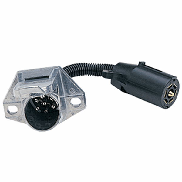 Picture of Trailer Wiring Connector Adapter; 7-Way Blade To 7-Way Pin; Flexible Wire; With Protective Convoluted Wire Tubing Part# 13064 