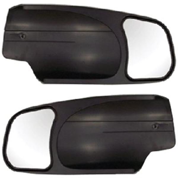Picture of Many Vehicles; Exterior Towing Mirror; Slide On; 4-1/4 x 5-3/4 Inch Mirror; Non-Extendable; Glass Manual Adjust; Without Turn Signal Indicator; Without Heat; Non-Folding; Black; Set of 2 Part# 32195 10900 