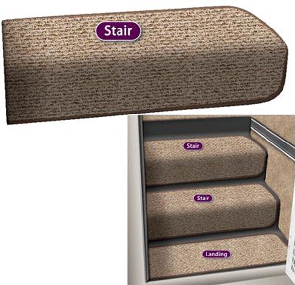 Picture of Step Rug; Step Huggers ®; Used For Interior Stair Steps; Hook And Loop Fastening Strips And Snap Fasteners; Covers One Step Per Piece; 23-1/2 Inch Length x 13-1/2 Inch Width; Butter Pecan; Olefin; Single Part# 49506 5-0072 