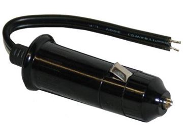Picture of Cigarette Lighter Power Adapter; Converts Vehicle Lighter Socket Into 12 Volt Power Source For Appliances; 12 Volt DC/ 5 Amp; Fused; With 18 Gauge 3 Inch Length Wire Leads Part# 03-0237   08-1901