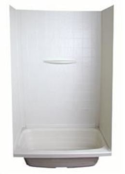 Picture of Shower Surround; Better Bath; 1 Piece Design; 24 Inch Length x 36 Inch Width x 62 Inch Height Bath Surround; White; Smooth Surface With Picture Frame Detail; ABS Plastic; For Use With 36 Inch Bathtub; With Single Wall Shelf Part# 21489 210307 