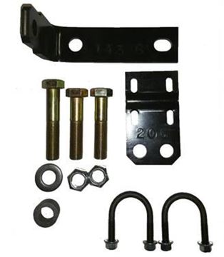 Picture of Steering Stabilizer Bracket; With Anchor Bracket/ Tie Rod Bracket/ 3/8 X 1-1/2 Inch U-Bolt Kit/ Two 3/4-16 X 3-1/2 Bolt/ Two 3/4-16 Stover Lock Nut Plated/ 3/4-1-1/4 Inch Spacer/ One 3/4-16 X 4 Bolt Part# 32402 F-143K3 