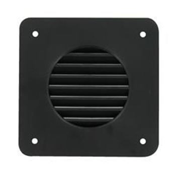 Picture of Battery Box Vent; Use To Direct Battery Box Fumes Outside For Safety; Louvered Vent Cover; 4-1/4 Inch Length x 4-1/4 Inch Width Outside Dimension; Accommodates 1-3/4 Inch Hose; Black; Plastic Part# 19-1695   A10-3300BK