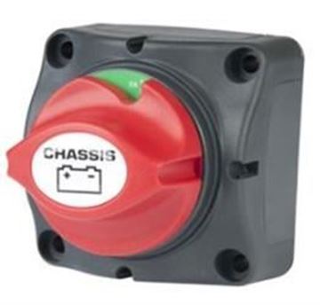 Picture of Battery Disconnect Switch; Chassis Battery Master Switch; Knob Type On/Off Switch; 275 Amp DC Continuous/ 455 Amp DC Intermittent/ 1250 Amp DC Cranking Part# 19-0510   701CHRV