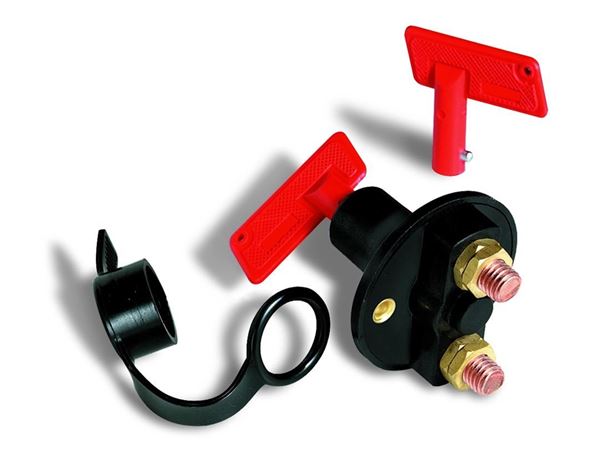 Picture of Battery Disconnect Switch; Key Operated Switch; 100 Ampere At 12 Volts/ 50 Ampere At 24 Volts; With Waterproof Cover And 2 Keys Part# 19-0781    20314