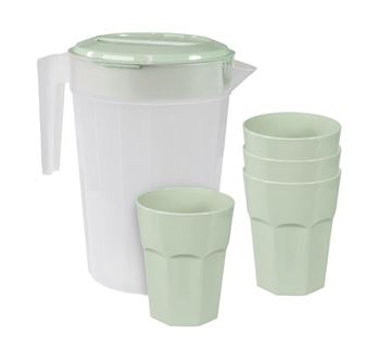 Picture of Drinking Glass; Tumbler And Pitcher Set; Mountain Sage; Polypropylene; 14.5 Ounce Tumbler And 84 Ounce Pitcher; With Four Tumblers And 1 Pitcher  Part #14-2077