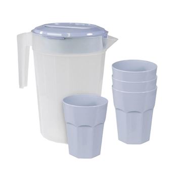 Picture of Drinking Glass; Tumbler And Pitcher Set; Boho Blue; Polypropylene; 14.5 Ounce Tumbler And 84 Ounce Pitcher; With Four Tumblers And 1 Pitcher  Part #14-3247