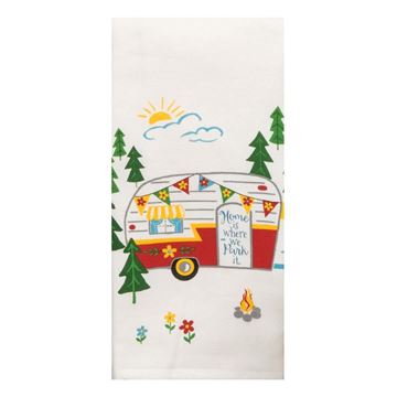 Picture of Towel; Kitchen/ Dish/ Hand Towel; 16 Inch Length x 26 Inch Width; White Happy Camper; Cotton  Part #15-2535