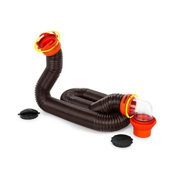 Picture of Sewer Hose; RhinoFLEX ™; 15 Foot Length; 23 Mils Polyolefin Reinforced With Steel Wire; Black Hose; With Swivel Lug and Swivel Bayonet Fittings/ Translucent Elbow With 4-In-1 Fitting Part# 20306 39761 