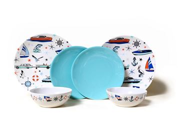 Picture of Dish Set; 6 Piece Set; Multiple Color; Marine Theme; Melamine; With Two 11 Inch Dinner Plates And Two 8 Inch Salad Plates; BPA free  Part #18-8405  CC-009
