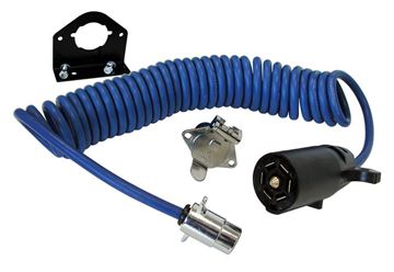 Picture of Trailer Wiring Connector Extension; Flexo-Coil ™; Fits 4 To 7 Wire Plug And Socket; Expands Up To Over 8 Feet; With Plugs/ Sockets And Socket Bracket Part# 164-7 