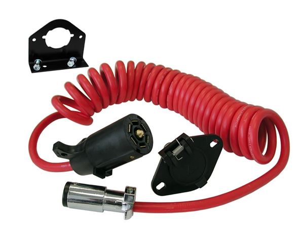 Picture of Trailer Wiring Connector Adapter; Flexo-Coil ™; 6-Way Pin To 7-Way Blade; Coiled; Expands Up To 8 Feet; With Plugs/ Sockets And Socket Bracket Part# 146-7