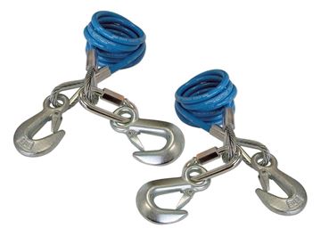 Picture of Trailer Safety Cable; 6000 Pound Rated; 68 Inch Length; Galvanized Steel; With Double Snap Hook Coiled; Set Of 2 Part# 32171 643-2 