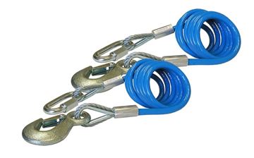 Picture of Trailer Safety Cable; 6000 Pound Rated; 68 Inch Length; Galvanized Steel; With Single Snap Hook Coiled; Set Of 2 Part# 38454 643 
