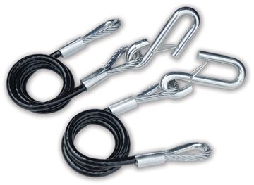 Picture of Trailer Safety Cable; 5000 Pound Rated; 36 Inch Length; Galvanized Aircraft Steel/ Black Vinyl Jacketed; With Safety Latch Hook; Set Of 2 Part# 59541 