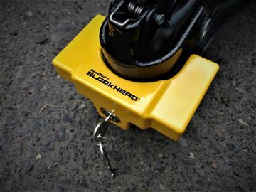 Picture of Trailer Coupler Lock; Fits 1-7/8 Inch And 2 Inch Lip Engaging Trigger Style Couplers; 3-3/4 Inch Lip Width; Yellow; Powder Coated Finish; Aluminum Part# 31874 TCL1-YL 