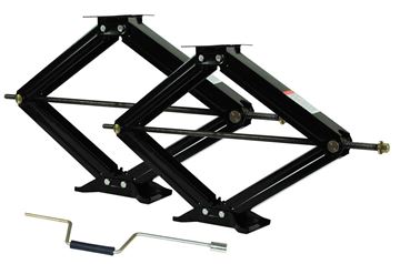 Picture of Leveling Jack; Ultra 30; Use To Stabilize RV Frame; Manual; 6500 Pound Weight Capacity; Scissor Type; Black Powder Coated; Set Of 2; With Crank Handle Part# 81578 48-979031 