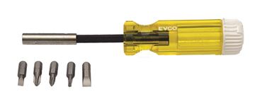Picture of Screwdriver; 5 In 1; 8 Inch; Aluminum Shaft; Yellow; With Magnetic Tip; With 250SS8 Slot/ 4P2 Phillips/ 250R1 Square/ 250R2 Square/ 000C3 Clutch Part# 41817 009-RVM5IN1AC
