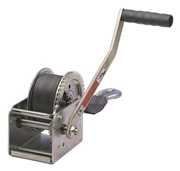 Picture of Trailer Boat Winch; Medium Duty; Hand Operated; 1400 Pound Line Pull Capacity; 2 Inch Width x 20 Foot Length Polyester Strap With Snap Hook; 9-1/2 Inch Handle Length Part# 15305