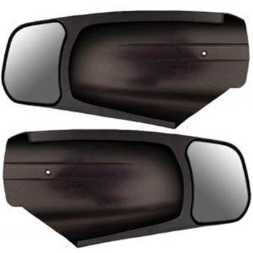 Picture of Chevrolet Silverado & GMC Sierra; Exterior Towing Mirror; Slide On; 4-1/4 x 6-3/4 Inch Mirror; Non-Extendable; Glass Manual Adjust; Without Turn Signal Indicator; Without Heat; Non-Folding; Black; Set of 2 Part# 35280 10950 