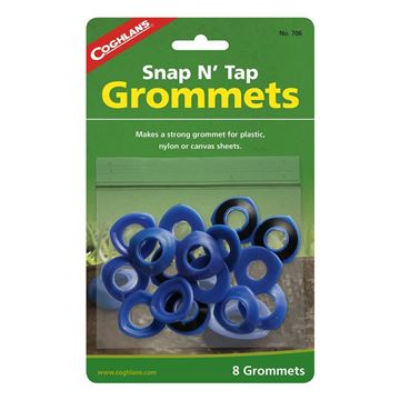 Picture of Fabric Grommet; Snap N' Trap Grommets; For Plastic/ Nylon/ Canvas Sheets; 7/16 Inch Diameter; Blue; Set Of 8 Part# 69-0719  706